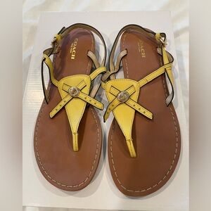 Coach Yellow Brown Sandals with T-Strap Design